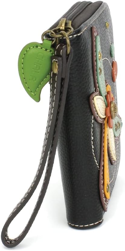 CHALA Zip Around Wallet, Wristlet, 8 Credit Card Slots, Sturdy Pu Leather - Dragonfly - Black - Image 5