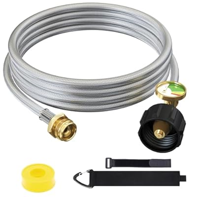 NQN 12FT Stainless Braided Propane Adapter Hose with Gauge, Propane Tank Hose Adapter 1lb to 20lb Converter for QCC1/Type1 Coleman Camp Stove, Buddy Heater, Tabletop Grill&More 1lb Portable Appliance
