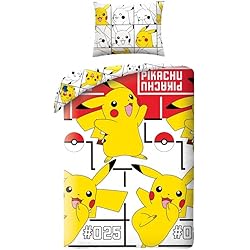 Funda Nordica Pikachu Juego de cama Pikachu 100% algodón, funda nórdica reversible Pokemon 140 x 200 cm + funda de almohada