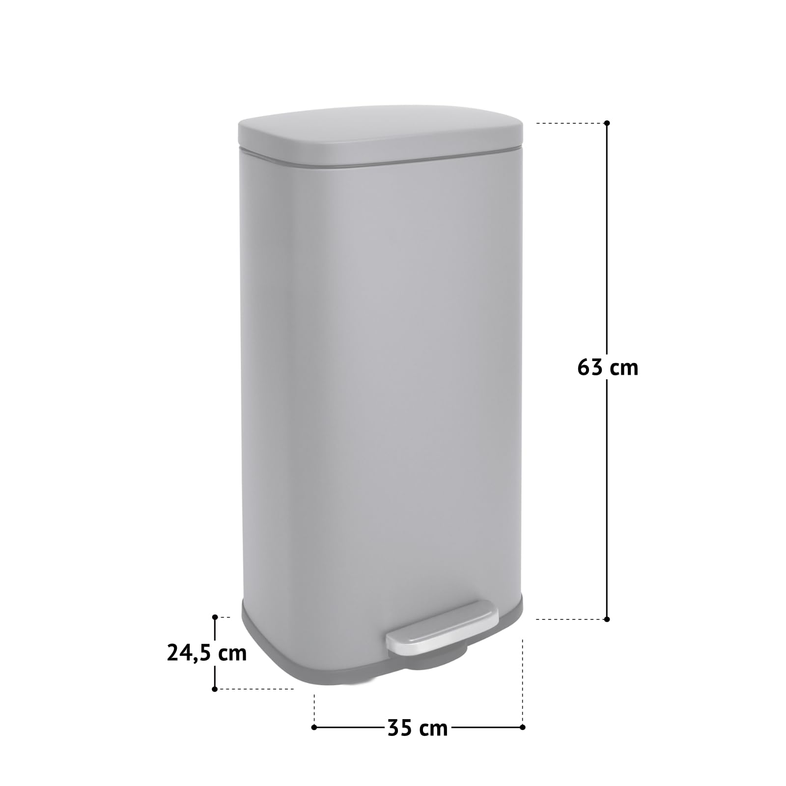 SVITA Mülleimer TQ30 silber 30L Treteimer Edelstahl Abfallbehälter Müllsammler mit Pedal Edelstahl Softclose Deckel mit Inneneimer Küchen-Eimer Abfalleimer