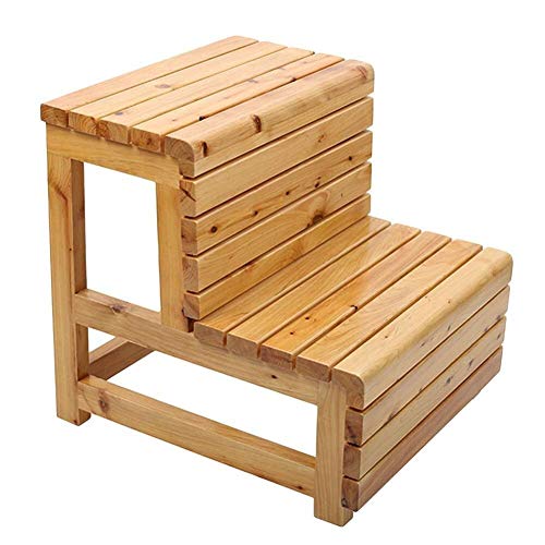 Taburete de escalera de cocina de madera con dos niveles y diseño seguro 2
