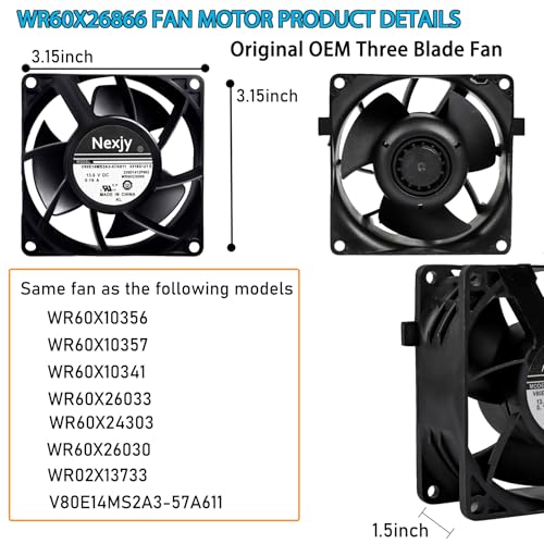Image of 2026 Upgraded OEM WR60X26866 Refrigerator Evaporator Fan Motor for GE Refrigrator, Replace V80E14MS2A3-57A611, WR60X26030, WR60X10356, WR60X10357, Fix Noise, Stabilize Cooling -10 Years Warranty