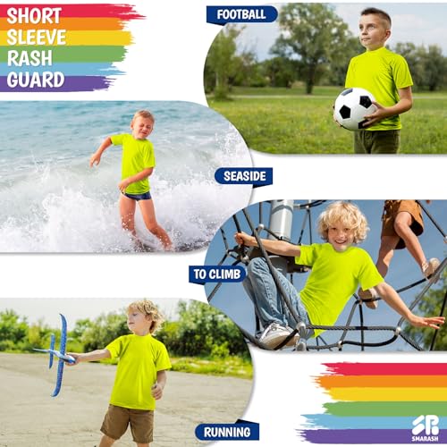 Boys Swim Shirts Short Sleeve Rash Guard Sun Protection UPF 50 T Shirts Rashguard Swimwear Fishing Water Tee Quick Dry Cool Beach Clothes for Toddler Youth Kids Neon Yellow Size 10-124
