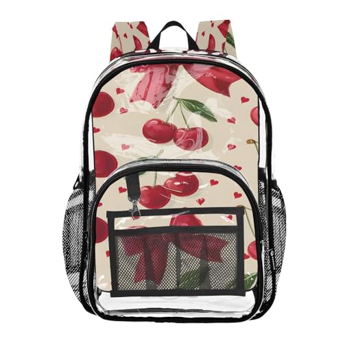Clear Backpack for School Bow Cherry Transparent Bookbag for Girls See Through PVC Boy Backpacks