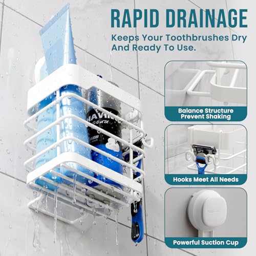 Image of TAILI Suction Cup Toothbrush Holders with Visible Safety Indicator, White | Wall Mounted, Visible Safety Indicator, Inverted Trapezoid Design Bathroom Organizer Removable for Tooth brush and Toothpaste
