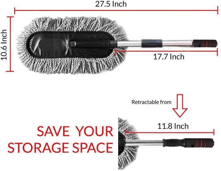 Super Soft Microfiber Car Duster Brush for Exterior Interior Cleaner with Extendable Handle (Microfiber Mop Duster, Dusting Tool, Grey Color)(10.6in x 27.5in)