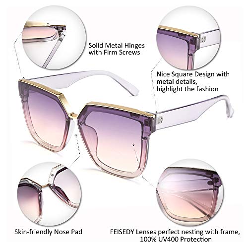 FEISEDY Fashion Women Men Sunglasses Square Frame Metal Shape Nesting Lenses B25954