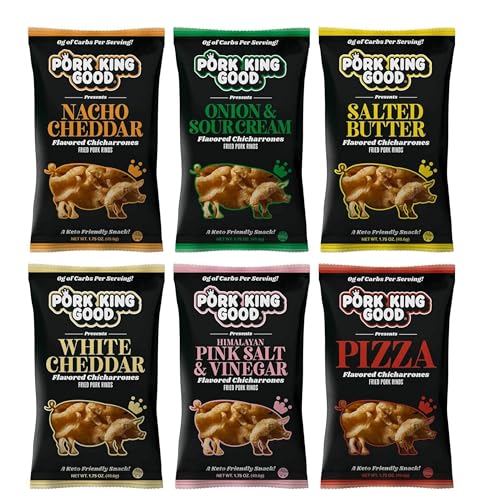 Pork King Good Pork Rinds Variety 6 Pack (Chicharrones) Keto Snacks