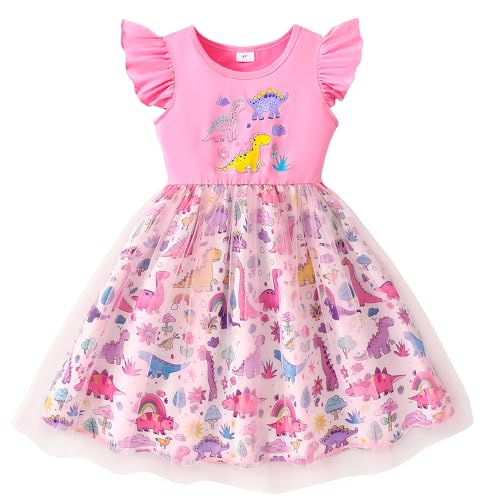 Toddler Baby Girls Tulle Dress Dinosaur Birthday Party Outfit Flutter Sleeve Princess Dresses Tutu Skirt