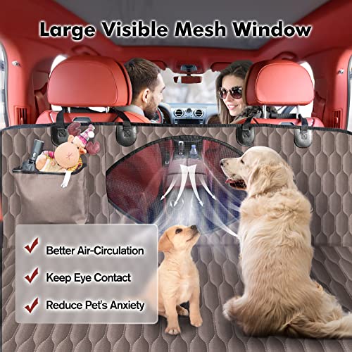 Dog Car Seat Cover for Back Seat, 100% Waterproof 600D Scratchproof Back Seat Cover for Dogs, Dog Hammock with Mesh Window for Cars Trucks and SUV