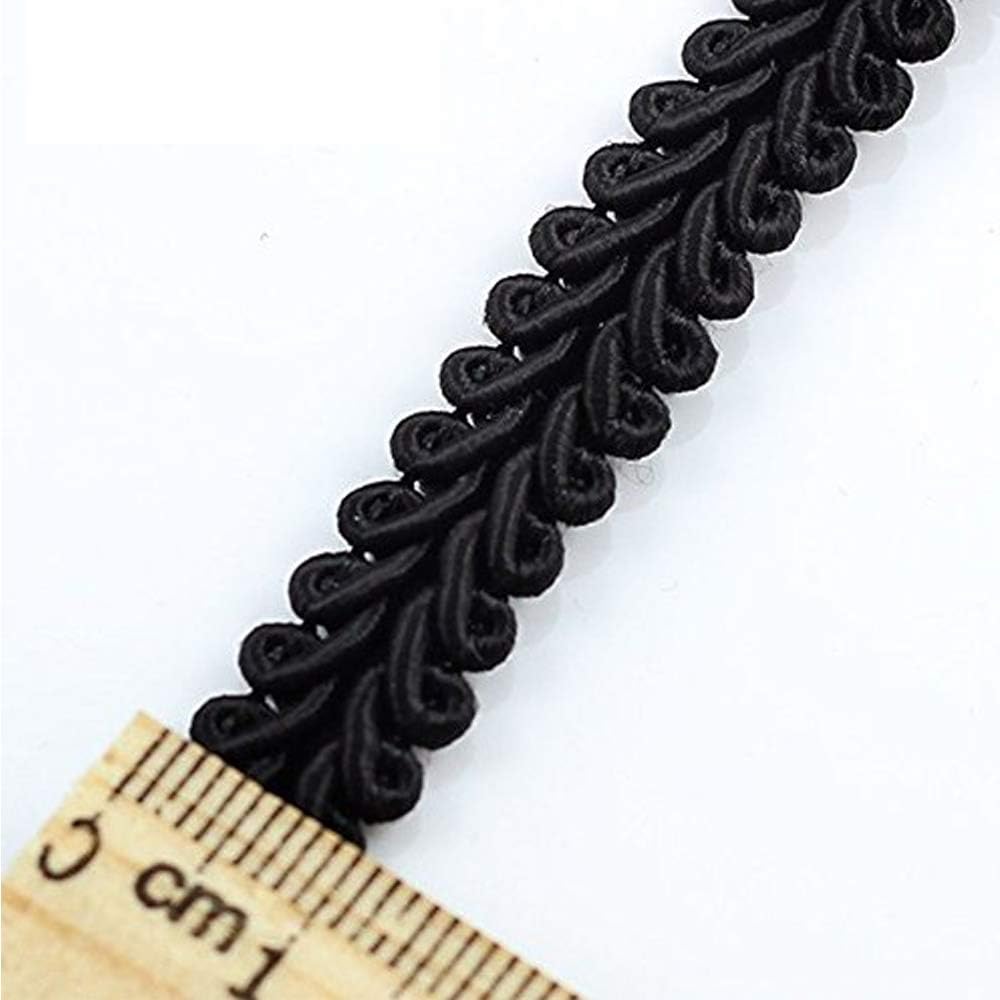 Black White Lace Ribbon Braided Gimp Embellishment Scrapbooking Sew on Applique Fabric Trimming Lace Trim 20yards (Width 9mm, Black)