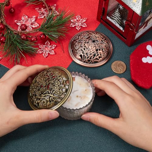 GORGECRAFT 2PCS 2 Colors Candle Toppers Scented Candles Cover Peony Flower Jar Lid-Help Shade Sleeves Bronze Red Copper Color Alloy Candle Toppers Gifts for Women Help Jar Candles Melt Evenly Space - Image 3