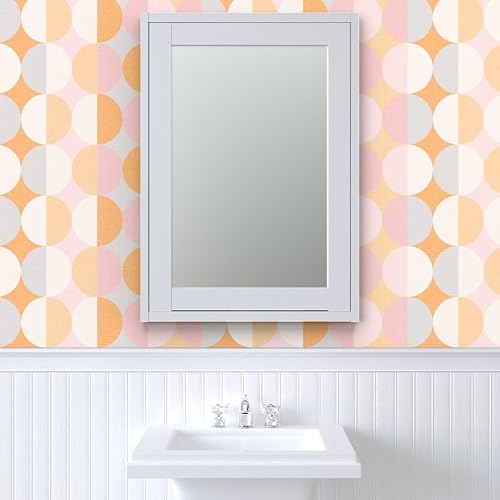 Miniatura 9 de Spoonflower Papel tapiz extraíble de 9 x 2 pies  Escala de sueños rosa Shaw blanco vintage retro naranja gris círculos papel pintado personalizado