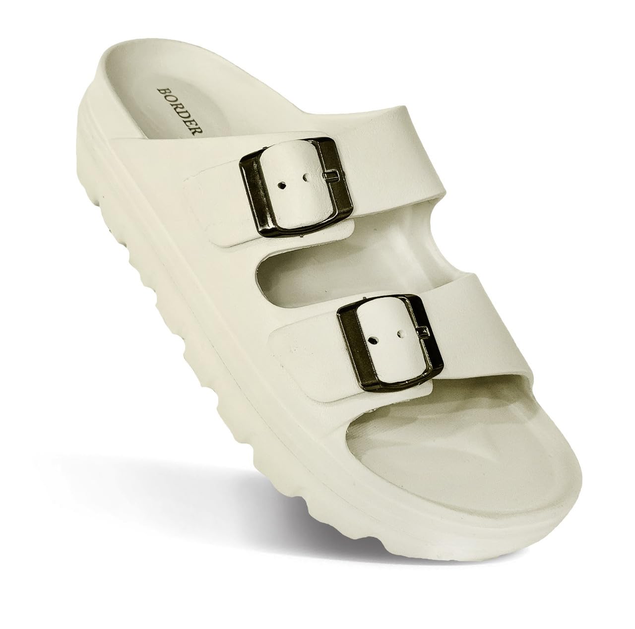 Women's Cream Double Buckle Platform Sandal | Soft Cushioned | Lightweight EVA Chunky Sole Daily Wear Slandal, (GF-2601)-image-18