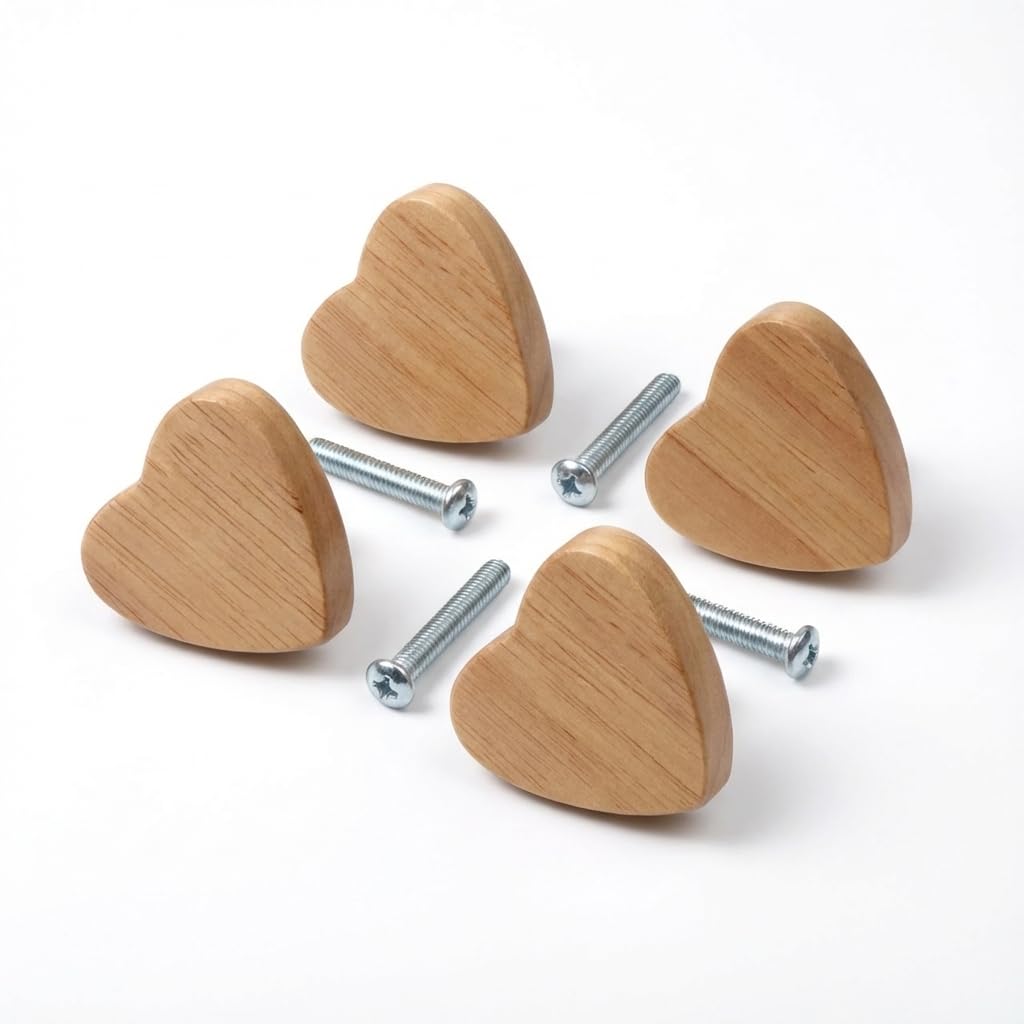 Pomelli per Mobili a Forma di Cuore in Legno - Set da 4 Pezzi per Armadi, Cassettiere e Mobili per Bambini