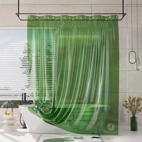 Image of AmazerBath Long Shower Curtain Liner, 100% EVA Soft Clear Green Heavy Duty 78 inch Shower Curtain and Liner 2-in-1, 72x78 Plastic Bathroom Shower Curtain, 12 Rustproof Grommets & 3 Weighted Stones