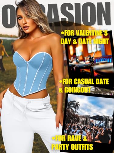 Image of ChiaoLezhee Heart Corset Top For Women, Sexy Concert Outfits Going Out, Strapless Crop Top, Overbust Bustier