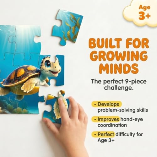 Image of 11 Strokes 6 in 1 Fish Jigsaw Puzzle for Kids Age 3+ | 54 Pieces | Clownfish Dolphin Shark Octopus Turtle Crab | Premium MDF | Ocean Educational Toy