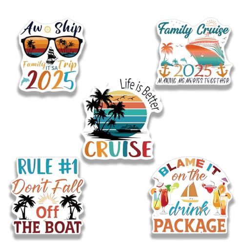 Image of 5 Pcs Large Family Cruise Door Magnetic Decorations, Reusable Life Blessings and Scenery Cruise Door Magnets Funny Door Magnets for Carnival Cruise Ship Cabin Fridge Car Computer