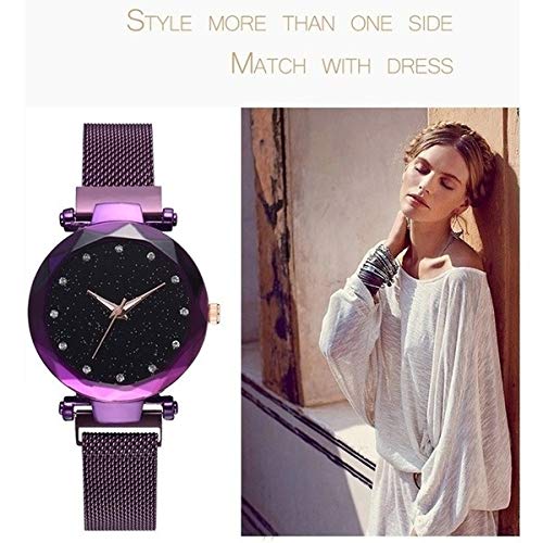 Image of Acnos Premium Purple Color 12 Point Diamond with Trending Magnetic Analogue Metal Strap Watch for Girl's and Women's Pack of - 1(DM-190)