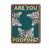 TSEZLOJH Letreros de estaño vintage con diseño de gatos con texto en inglés 'Are You Pooping', decoración de pared de baño, gato divertido, regalo para amantes de los gatos, divertido letrero de metal