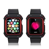 38Apple Watch Case,[Leafbook] Rugged Protective Case with Strap Bands and Matte Screen Protector for 38mm Apple Watch,Red+