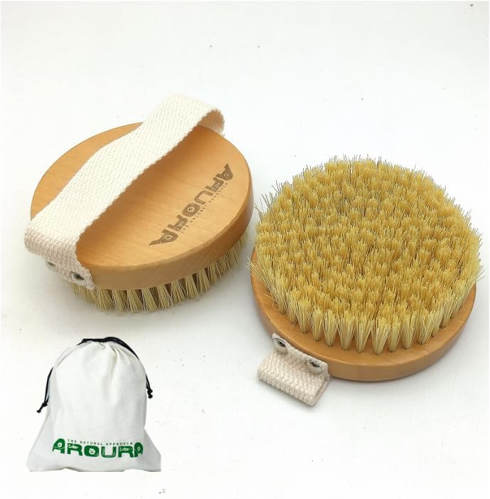 Aroura Eco-Friendly Dry Body Brush - Enhances Skincare Post Shower & Bath, Aids in Dirt Removal & Blood Circulation, Assists in Diminishing Cellulite, Vegan & Cruelty-Free