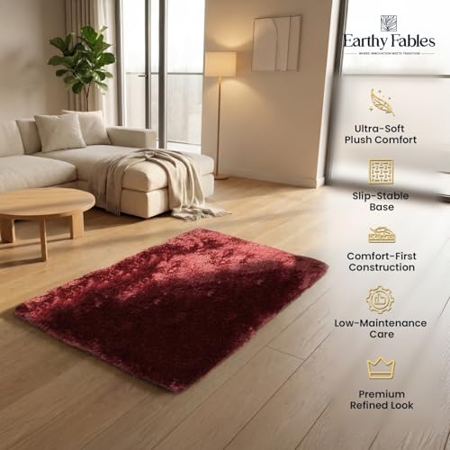 Image of Earthy Fables Plush Microfiber Bath Mat, Quick Dry, Anti-Skid, Water Absorbent, Non-Slip, Machine Washable Floor Rug, Shower Mat, Door Mat for Bathroom, Bedroom, 60 x 40 cm - Wine