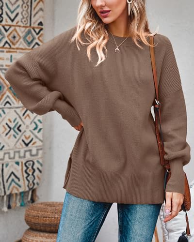Image of Imily Bela Womens Oversized Tunic Sweaters Fall Slouchy Long Sleeve Ribbed Knit Side Slit Pullover Jumper