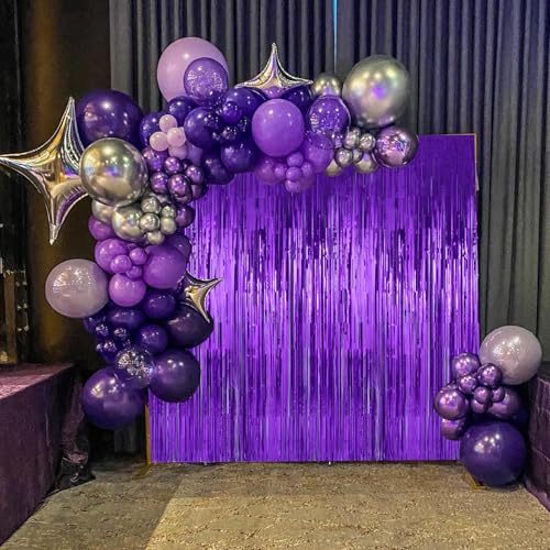 Image of Purple Backdrop Curtains Birthday Decorations 2Pack Halloween Foil Curtain Backdrop Streamers Party Decorations Photo Booth Props for Party Decorations