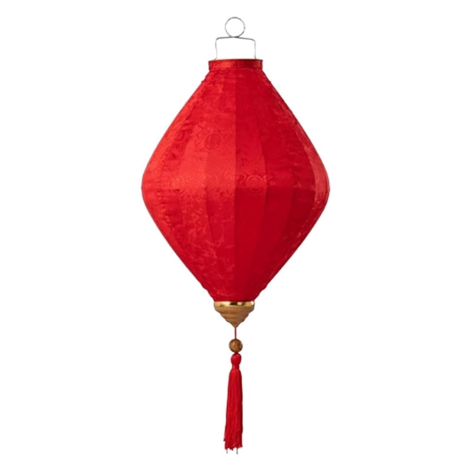 Asian lantern, Vietnamese Oval Silk Lantern Chinese Japanese Decorative Jacquard Hanging with Tassel for Wedding Party Decoration(Red,14 Inch)