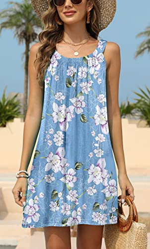 Bluetime Swimsuit Cover Ups Women Swimwear Beach Skirt Sleeveless Pleated Tunic Dress Blue M thumb #1