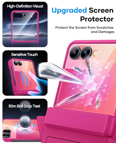 Image of ASAFCASE for Samsung Galaxy Z Flip 7 Case with Card Holder (3 Cards), Pink | Hinge Protection, Outer Screen Protector, Shockproof Rugged Phone Protective Cover Wallet Case for Samsung Galaxy Z Flip 7