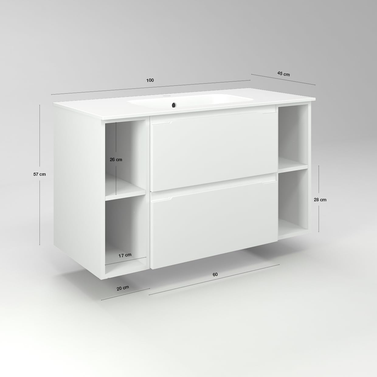 Diventa Modello Diva Star, Mobile Bagno sospeso 100cm con 2 cassetti spaziosi, 4 vani a giorno e lavabo dal design moderno, colore verde e grigio