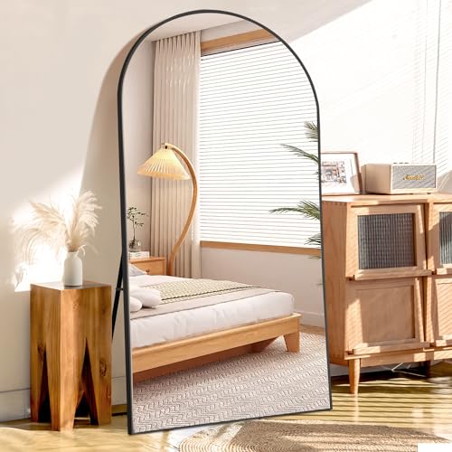 GlasFlength Arched Oversized Standing Mirror 76"x35", Free Standing Leaning Mirror Hanging Mounted Body Mirror, Versatile Decor for Living Room, Bedroom & Cloakroom, Black