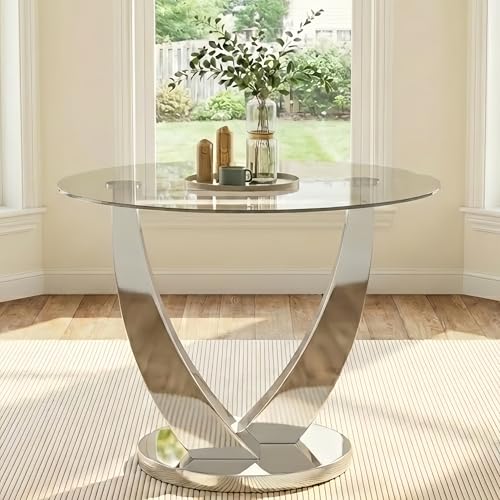 38.9" Round Glass Dining Table for 2-4, Modern Dining Room