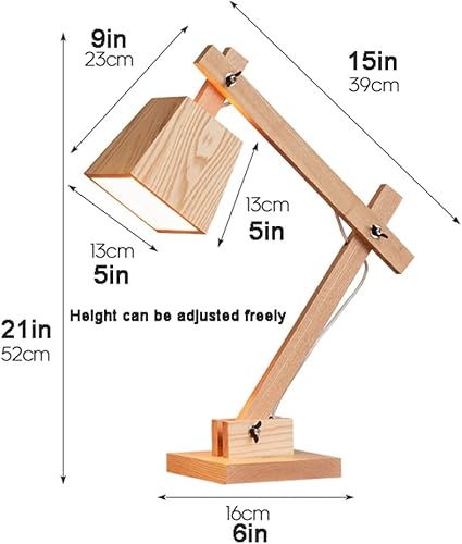 Miniatura 7 de Lámparas de Mesa Lámpara de mesa con brazo oscilante de madera, ajustable, cuello de cisne, lámpara de mesita de noche, lámpara de noche de lectura