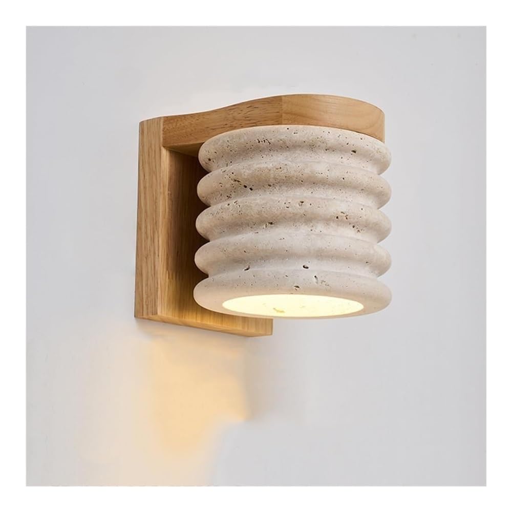 FEITENGDA Mid-Century Modern Wood Wall Lamp Small Stone Wall Sconce Cylindrical Wall Light Fixture for Living Room, Bedroom Bedside Lighting, Hallway, Dining Room