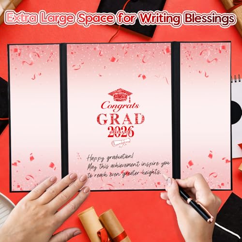 Image of Graduation Decorations 2026 Red Black Graduation Guest Book to Sign Class Of 2026 Signature Guestbook Alternative Party Gifts Keepsake Congrats Grad Invitations Memory Card Board College High School