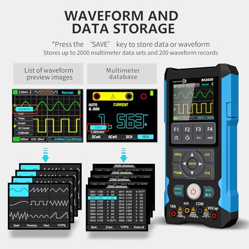Image of ET202D 3 in 1 Handheld Oscilloscope Multimeter DDS Generator, 2 Channels, 80MHz Bandwidth, 200MSa /s Sampling Rate, 6000 Counts, Voltage, Current, Capacitor, Resistor, Diode Test