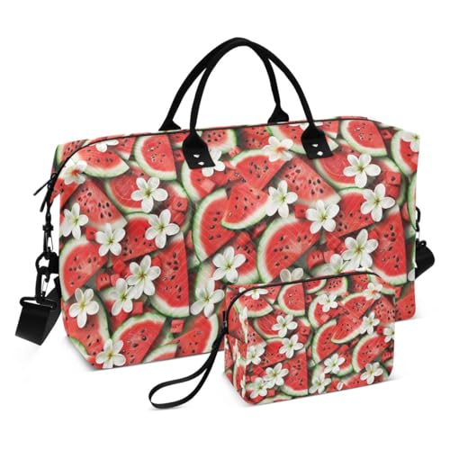 Blossom Floral Watermelon Travel Duffle Bag Gym Bag Weekender Bags with Toiletry Bag Travel Trip Tote Bag