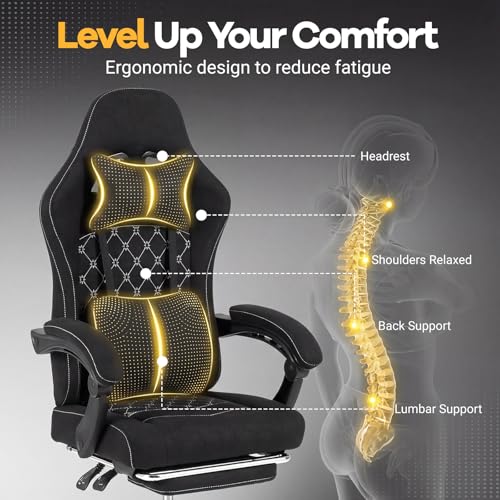 Image of Giantex Gaming Chair, Ergonomic Computer Chair with Headrest, Lumbar Support, Linkage Armrests, Reclining Backrest & Footrest, High Back Swivel Office Chair, Video Game Chair (Black)