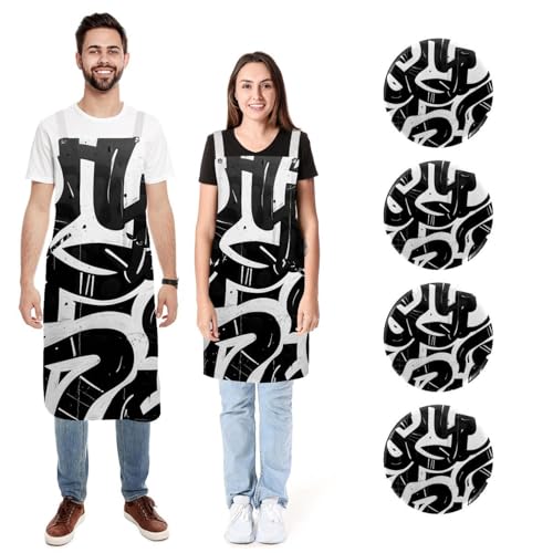 Tablier graffiti noir et blanc pour cuisiner en famille