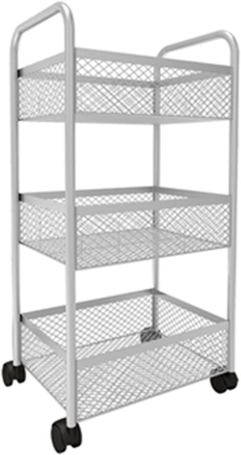Genérico Carrito de salón con Ruedas de 3 Niveles, barandilla elevada, diseño de Drenaje Calado, Acero al Carbono, Hierro Forjado, Estante de Almacenamiento Multiusos, Acabado Plateado