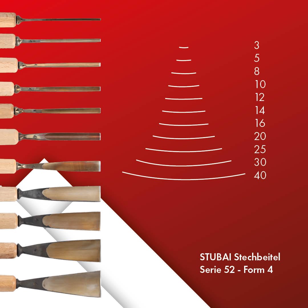 Stubai 520440 Typ 4 Dłuto do rzeźbienia w drewnie z drewnianym uchwytem, złoty/beżowy, 40 mm