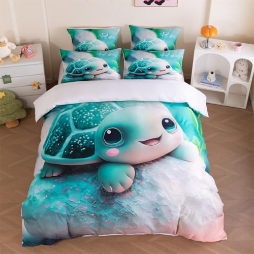 ZHDEDSP Juego de cama individual con diseño de tortugas en 3D, 155 x 220 cm, funda de almohada de 80 x 80 cm