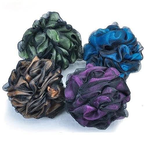 SINOPED Bath Loofah Sponge, 60g 4 Pack Shower Sponge Loofahs Mesh Pouf Soft Body Scrubber Ball, Exfoliating Bath Sponge for Women and Men, Pack of 4 Colorful L size (Set D 4pcs)
