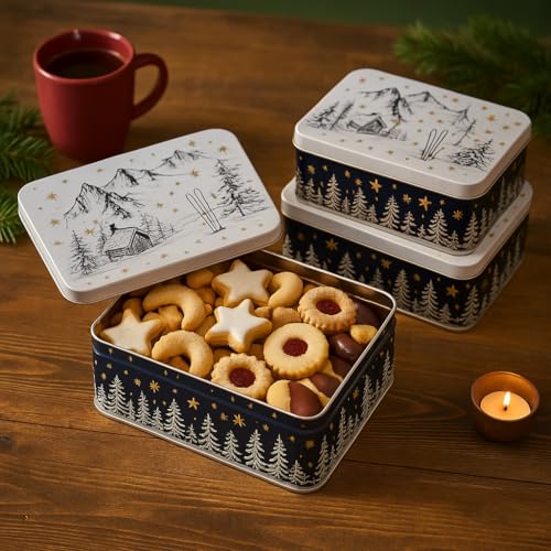 khevga Keksdose Weihnachten Blech Plätzchendose Set (weiß-schwarz)