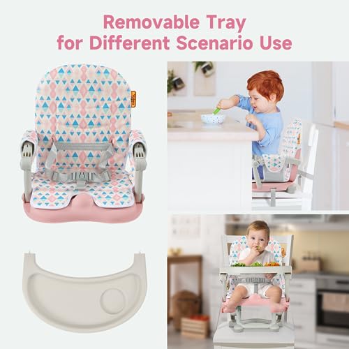 Image of YOLEO Baby High Chair Booster Seat for Dining Table, Foldable High Chairs with Adjustable Heights, Travel Booster Seat with Removable Tray