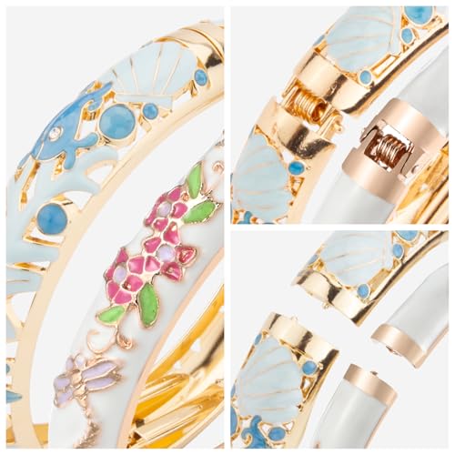 Image of UJOY Vintage Cloisonne Jewelry Handcrafted Bracelets Gorgeous Enameled Flower Plated Cuff Bangles Gifts 88A